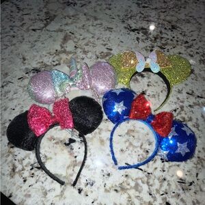 Disney Glittery Minnie Mouse Ears Headbands - Pink, Green, Black, Blue
